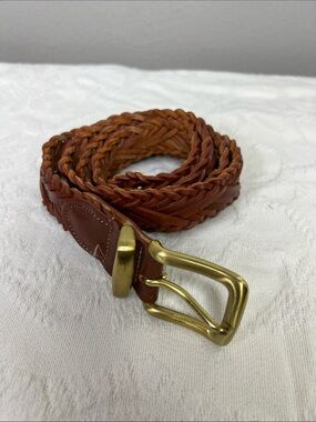 Leather Braided Belt With Solid Brass Buckle Size 38